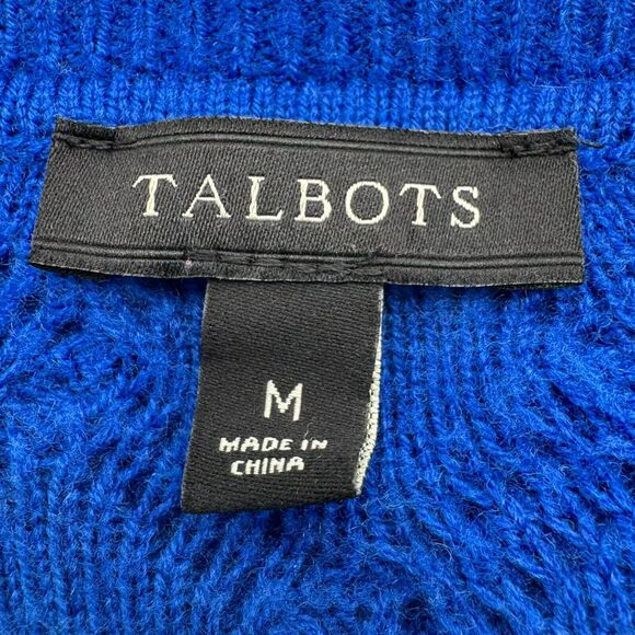TALBOTS Women's Medium Royal Blue Lambswool Fisherman Cable Knit Tunic Sweater - Picture 4 of 9